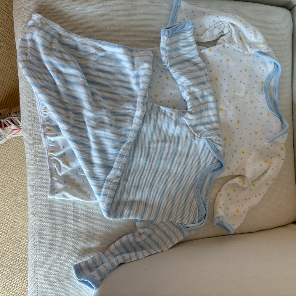 Little Me Blue and White Striped Bodysuit Set